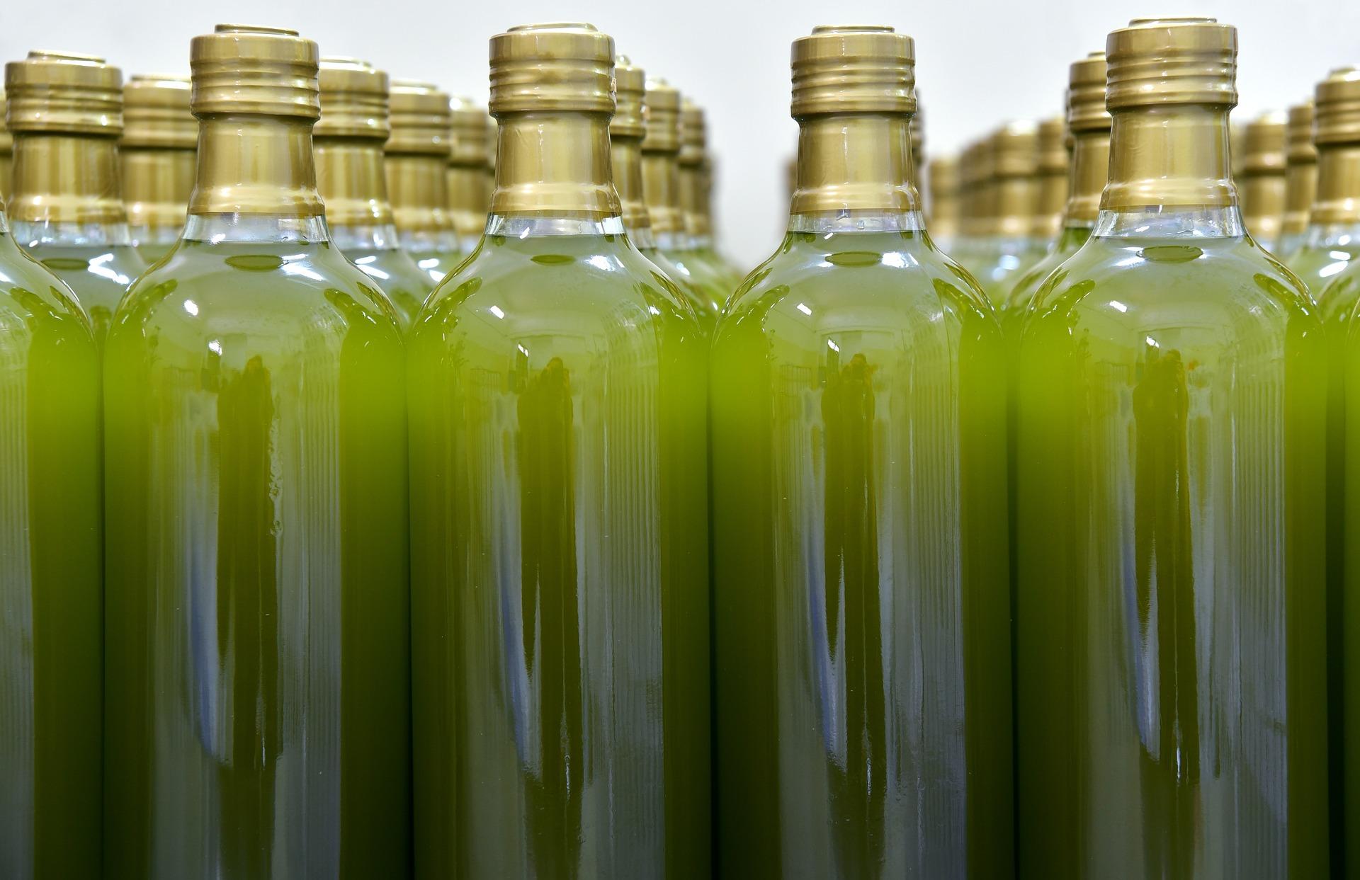 bottles of Texas olive oil in storage